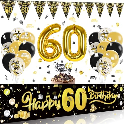 Luftballon 60 Geburtstag Deko mit Lichterkette,Deko 60 Geburtstag Mann Frau Banner,Kuchen Dekoration 60 Geburtstage Girlande,60. Geburtstags Deko,Konfetti 60 Geburtstage Luftballons Geburtstagsdeko 60