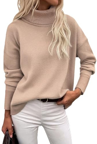 Zeagoo Dampolotröja stickad tröja långärmad varm tröja basic casual polotröja polotröja stickad topp höst vinter S–XXL, kaki, M