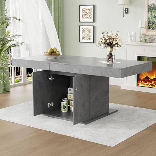Mesa de Comedor Extensible Rectangular con Almacenamiento, 180 x 80 x 76 cm, Mesa de Café y Ocio Multifuncional que Ahorra Espacio