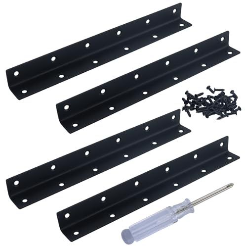 4 Pcs Angle Brackets for Wood, Corner Brackets for Raised Garden Bed, Black Stainless Steel L Brackets for Gardens, Fixing Repairing Jointing Furniture Shelves Cabinets, 275x25x25mm, Screws Included