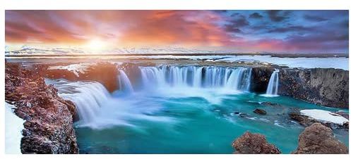 DCIDBEI Diamond Painting Strandlandschaften 110 x 50 cm, Glitzersteine Morgenrot Abendrot Perlenbilder mit Wasserfall, Künstlerset für Erwachsene
