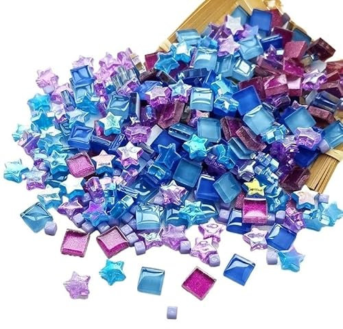 WJLYDM Mosaiksteine 150 Stück glitzernde und klare Mosaikfliesen, Würfel und Sterne, Glas, Kristall, Bastelzubehör for Kinder for Selbermachen FüR Basteln Deko(Mixed Blue Grape)