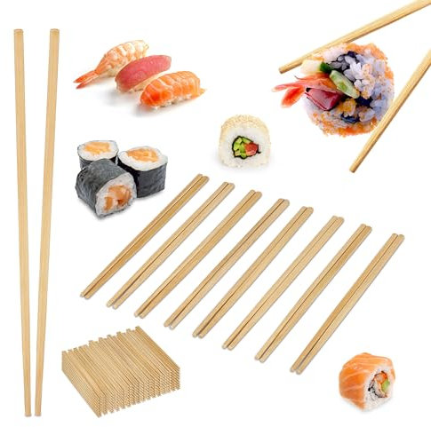 Relaxdays Palillos Chinos, 114 Pares, Bambú, Largo 24 cm, Palitos para Sushi Reutilizables, Palos Japoneses, Natural