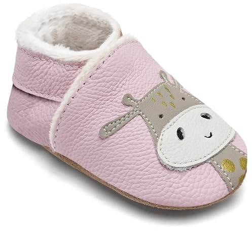IceUnicorn Krabbelschuhe Baby Winter Krabbelschuhe Gefüttert Plüsch Hausschuhe Baby Lauflernschuhe Warm Weiche Leder Babyschuhe(Grau Pudergiraffe, 12-18 Monate)