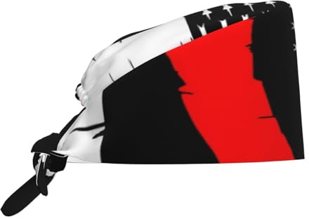 Kuilepa Arbeitskappe mit US-Flaggen-Druck, Schweißband, verstellbare Arbeitsmützen, elastische Krankenschwesternhaube, Schwarz, Einheitsgröße