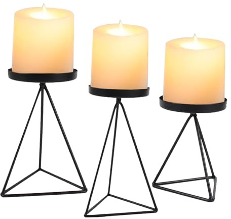 3er Kerzenständer für Stumpenkerzen Schwarz Kerzenständer Vintage Kerzentablett Eisen Geometrischer Kerzenhalter für Tischdeko Hochzeit Weihnachten Heimdekoration