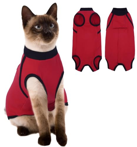 Hjyokuso Katzenbody Nach Op Größe S, Katzenbody Baumwolle, Katzenbekleidung Für Katzen, Body Katze Nach Op Kastration, Weicher OP-Schutzanzug, Atmungsaktive E-Halsband Alternative Für Erholung