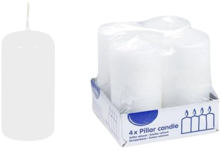 DeinPack 4 Stumpenkerzen weiß HORECA | Ø 4 x 8 cm | Brenndauer: ca. 10 Stunden | Hochwertige Stumpenkerze | Adventskerzen | für Gastronomie, Hotels, Kirchen- Hochzeiten & Feierlichkeiten