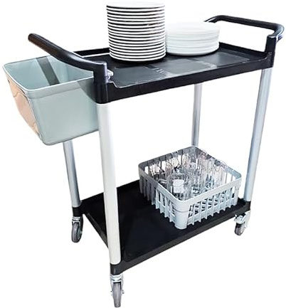 Carro de Servicio para hostelería, talleres, comedores, colectividades. Carro Multi-usos - 2 estantes + contenedor Gris Uso polivalente.
