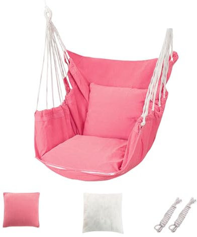 Mafagwre Hängeschaukel Hängestuhl - Komfort Hängesessel Schaukelstuhl, mit Kissen und Kissen, für drinnen/außen Haus Schlafzimmer Terrasse Hof Garten (Rosa)