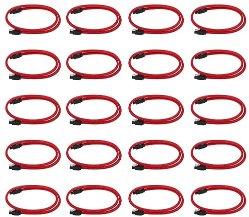 Kznifmk 20piezas 50cm 3.0 III Sata3 7Pin Cable de Datos Cables Ssd 6Gb/S Cable de Datos de Disco Duro HDD con de Nylon Versión Superior (Rojo)