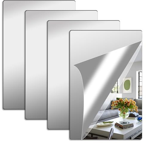 UNINGYI 4 PCS Self Adhesive Mirror, 20 x 30 cm Mirror Tiles Self Adhesive, Acrylic Stick on Mirrors for Walls, Stick on mirrors for Wardrobe Doors, Flexible Tiles for Wall, Bathroom, Bedroom