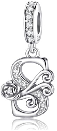 Aurevella Rose Letter Charms Argent sterling 925 Beads,Perles Alphabétiques A-Z, Adaptées aux Bracelets et Colliers Européens,Cadeau pour Femme