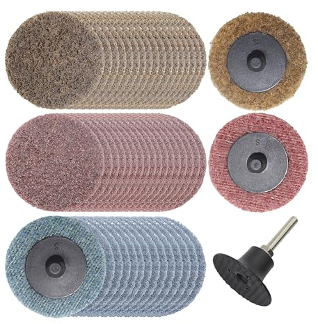 Merryland 50 Stück Vliesscheibe 50 mm Gemischt Mit 6,35mm Schaft | 50mm Stabschleifer Schnellwechselscheibe Vliesschleifblatt Vliesronden Schnellspannscheibe Farbe Rost Metall Stahl, DGTAA52C4