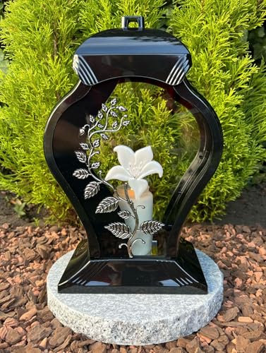 Lanterna funeraria per tomba, lanterna con motivo fiocchi, altezza 35 cm, con candela senza base