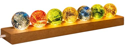 Bola de cristal con luz nocturna LED, 7 unidades, bolas de cristal con base de madera USB, bola de luz decorativa para dormitorio, meditación y decoración zen, regalo romántico