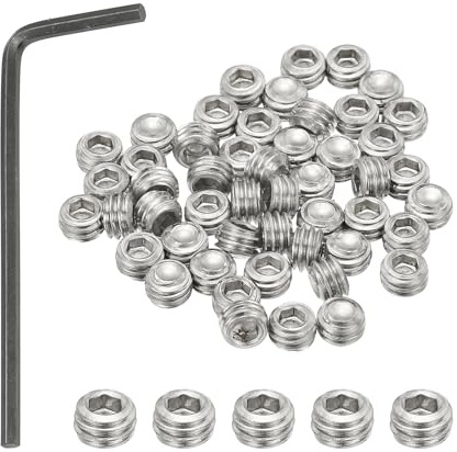 PATIKIL 50 Stück 304 Edelstahl Madenschrauben #10-32x1/8, UNF Feingewinde Innensechskant Gewindestifte Set mit Schraubendreher für Türklinken Halterung Möbel Lampen Wasserhahn Reparatur