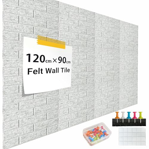 DAWNYIELD 12 Piezas Corcho Pared Autoadhesivo 30x30 cm, Tablero de Corcho Fieltro para Oficina Casa, Tablón de Anuncios con Chinchetas y Piezas de Montaje (Textura de ladrillo)
