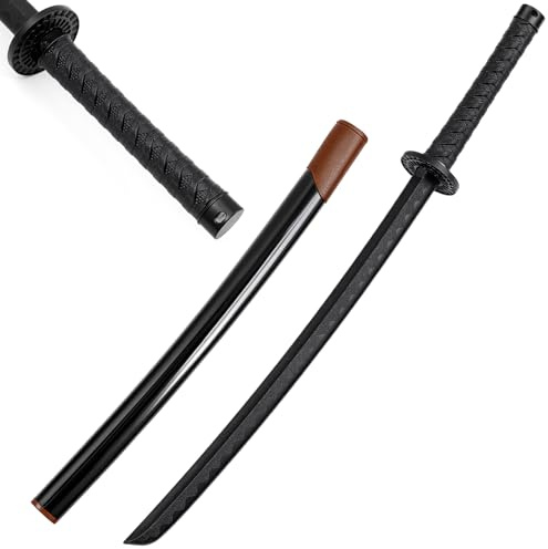 Seenelling Polypropylene Katana Sword with ABS Sheath Japanese Training Samurai Sword Katana Training Martial Practice Blunt Longsword for Men Women Cosplay Full Length(Black,34.5 Inch)