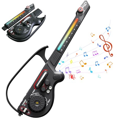 RedCrab Electric Guitar for Kids, Stringless Guitars with DJ Turntable, Bluetooth & Lights, Musical Instrument Toys for Kids Ages 3-5 5-9 9-12 as Birthday (Black)