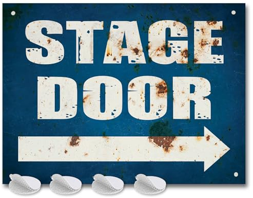 Stage Door Vintage Metal Sign | Retro Tin Plaque Wall Art for Theatre Lovers, Actors & Musicals | Classic West End Gift, Rustic Decor for Man Cave, Home Bar, Music Room or Karaoke Party Backdrop