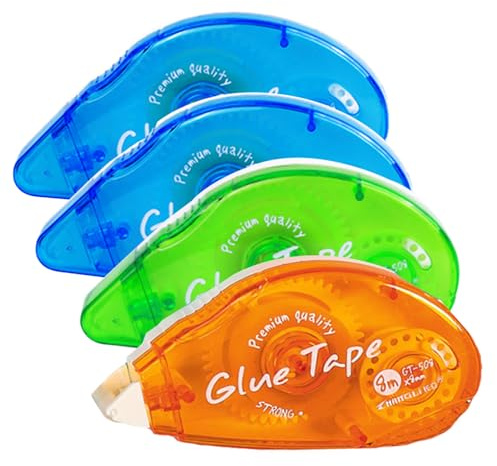 4Pcs Glue Roller, Double Sided Tape Dispenser, Scrapbook Supplies, Adhesive Glue Tape Roller for Crafting Cards Photo Album Journal Scrapbooking, 0.3inch x 26.25ft