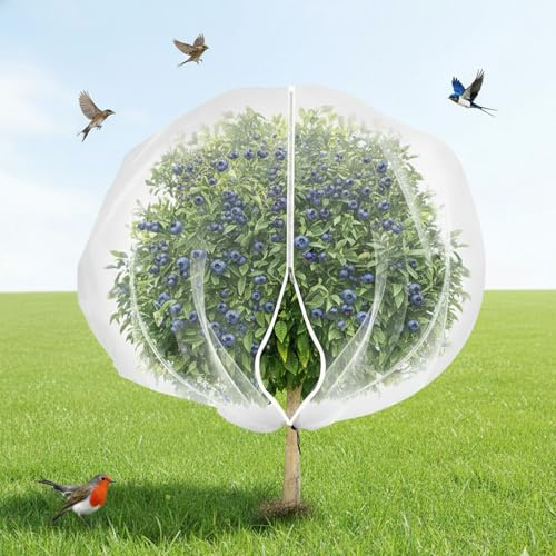 Fruit Tree Netting Bird Protection with Zipper Drawstring - 240cm x 240cm Garden Mesh Cover for Strawberry, Blueberry Bush, Vegetables, Fruit Cages - Plant Protector from Animals & Insects