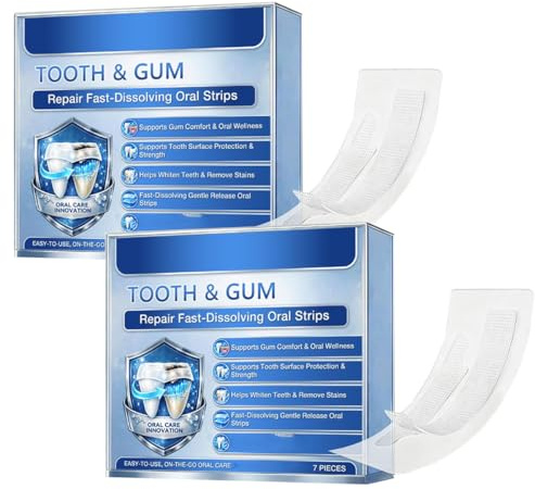 Tiras orales de disolución rápida para reparación de dientes y encías, láminas de cuidado oral de menta suave, tiras refrescantes para el aliento sin azúcar para higiene oral diaria (2 box)