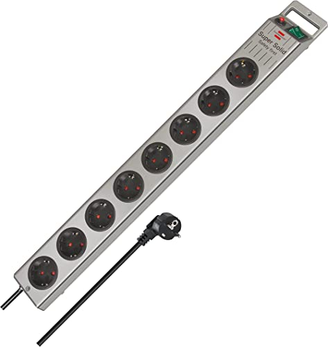 Brennenstuhl Super-Solid Steckdosenleiste 8-Fach (Mehrfachsteckdose mit Schalter und 2,5m Kabel - aus bruchfestem Polycarbonat) schwarz/Silber