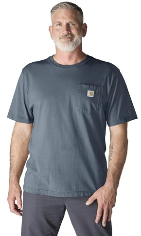 Carhartt Mens Loose Fit Heavyweight Short-Sleeve Pocket T-Shirt Work Utility t Shirts, Bluestone, Medium US