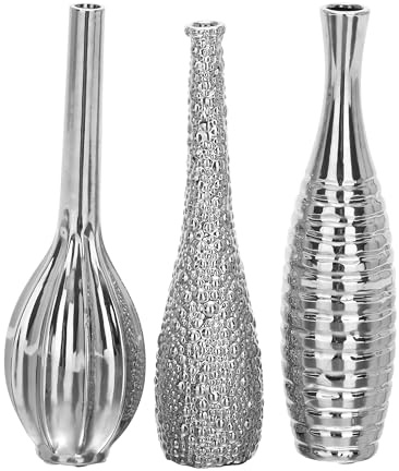 Deco Company Vase Keramikvase, 3 Stück, 33 cm hoch, 10 cm breit – 69681, Keramik, Silber, 13 x 4