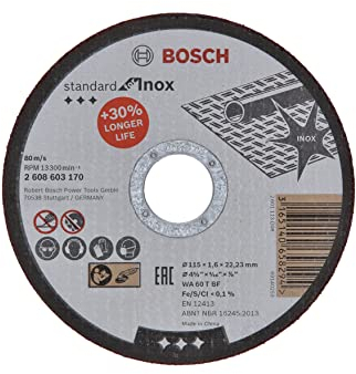 Bosch Professional 1x Disco de Corte Recto Standard for Inox (para Inoxidable, Ø 115 x 1.6 mm, Accesorios Amoladora)