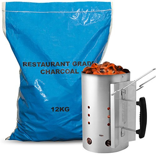 AMOS Chimney Starter 2.8kg Capacity Barbecue Quick Start + 12kg Restaurant Grade Lump Wood Charcoal