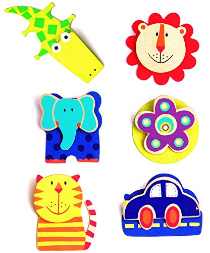alles-meine.de GmbH 3 Stück Notizzettel Halter/Clips mit Magneten/Fotohalter - lustige Tiere - Elefant - Löwe - Krokodil - Blume - Auto - Katze - aus Holz - stabiles - ..
