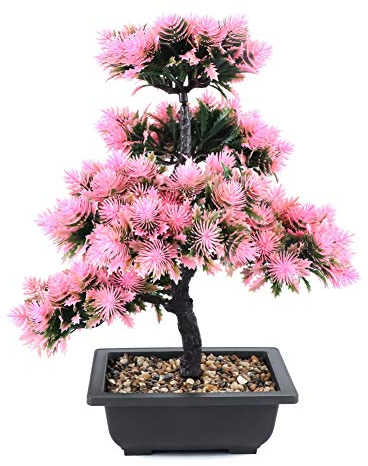 Bonsai Baum Künstlich,Künstliche Grün Bonsai Kunstpflanze mit Brown Topf, Tischdeko für Hochzeit/Büro/Zuhause Dekoration ，Pink