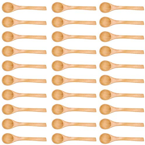 30 Stücke Mini Löffel,Mini handgefertigter Holzlöffel,4,9 zoll Mini Natürliche Holzlöffel Küche Gewürz Werkzeug für Eis Zucker Honig TeelöffelBesteck