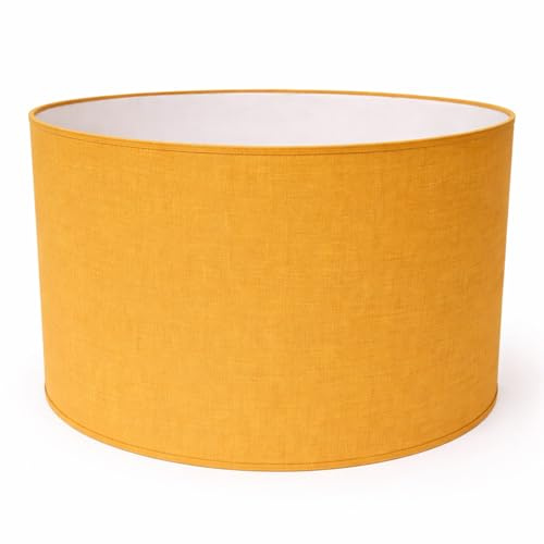Zylinder Lampenschirm Baumwolle Stoff handgefertigt für Deckenleuchte, Tischleuchte, Stehlampe (Ocker, 40 cm Durchmesser 25 cm Höhe)