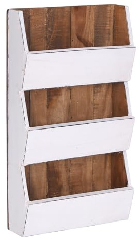 DESIGN DELIGHTS ZEITUNGS WANDREGAL News 60 | Mahagoni massiv, 60x38x11cm (HxBxT) | Zeitungsregal, Magazinhalter | Farbe: 06 weiß-Landhaus