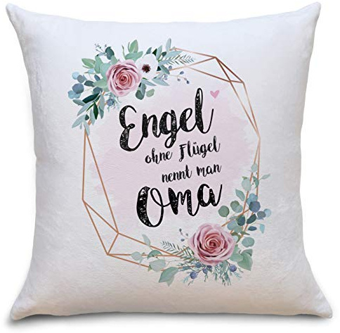 OWLBOOK® Flauschige Kissenhülle Engel Oma - Geschenke zum Muttertag Geburtstag als Geburtstagsgeschenk Muttertagsgeschenk - Kissen Polster mit Reißverschluss in 40 x 40 cm