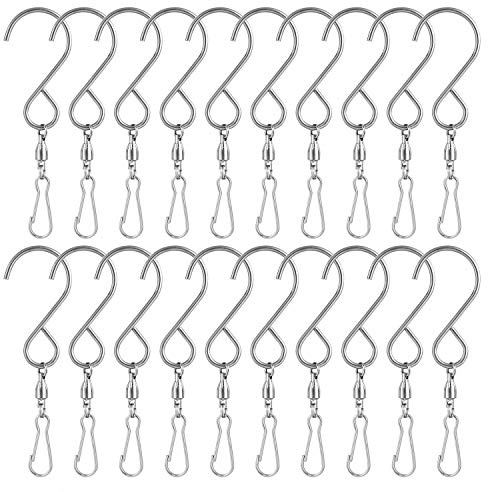 KUUQA 20 Pack Swivel Hooks Clips Wind Spinner S Hook Clips Hanging Wind Chimes Crystal Twisters Party Supplies (Silver)