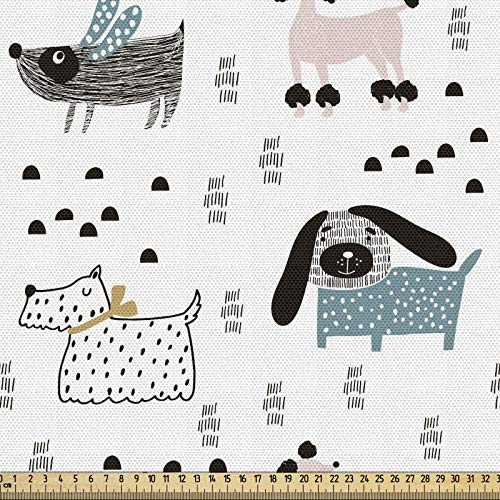 ABAKUHAUS Hunde Gewebe als Meterware, Scandinavian Kunstwerk mit Hund, Schön Gewebten Stoff für Polster und Wohnaccessoires, 1M (148x100cm),Teal Schwarz