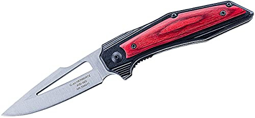 Herbertz Einhandmesser, Stahl AISI 420, Klingendurchbruch, Liner Lock, Aluminium und Pakkaholzschalen, Edelstahlclip