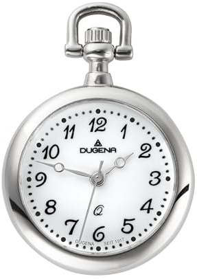 Dugena Damen-Taschenuhr 4460502 Lepine, Quarzwerk, weißes Zifferblatt, Edelstahlgehäuse, mit Acrylglas und arabischen Ziffern, inklusive Kette, 24,5 mm