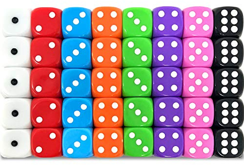 Smith’s® 40 Pack of Eco Friendly Dice | 16MM | 6 Sided Dice | No Harmful Materials | Rounded Edges for Smoother Rolling | 8 Beautiful Custom Colours