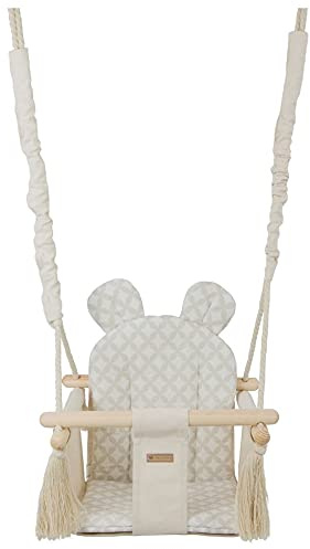 Kinderschaukel Babyschaukel Indoor-Schaukel Hängeschaukel Sitzschaukel Hängesitz (Muster: cremefarben, cremefarben Quadrate)