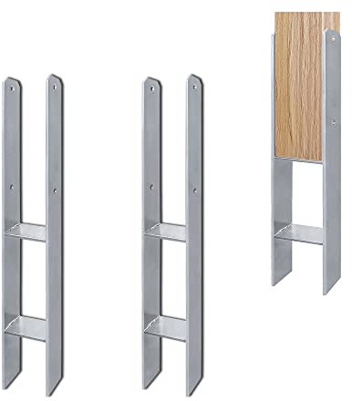 NAIZY Set di 2 Staffe H-post Zincate a caldo Lunghezza: 600 mm Resistente ancoraggio a H Larghezza: 91 mm Gambe quadrate in legno Per tettoie corone selvagge recinzioni