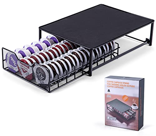 YGJT Tassimo Kapselhalter 54 Stück, Schublade zur Kaffeepads Aufbewahrung, Kaffee Kapseln Zubehör Kapselspender Kapselständer Stilvoll Schwarz