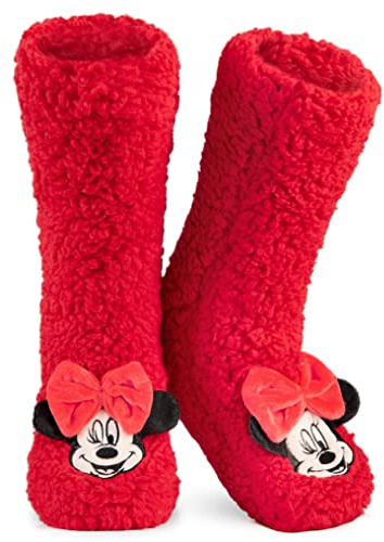 Disney Kuschelsocken Damen Teenager mit 3D-Ohren Größe 35–41, Flauschig Rutschfest ABS Stoppersocken, Geschenke für Frauen