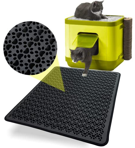 Bazerga Katzenklo Matte, Katzenstreu Katzenmatte Katzenklo Unterleger Katzenklo Vorleger Wasserdichte Doppelte Schichte Entwurf Matte%100 EVA aus Katzentoiletten & Zubehör (38-61 cm, Schwarz)