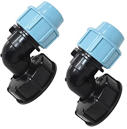IBC Tank Connector, s60x6 Thread Tank Adapter, Water Butt, Plastic Garden Hose Adapter Fittings Tools (Elbow 25mm)